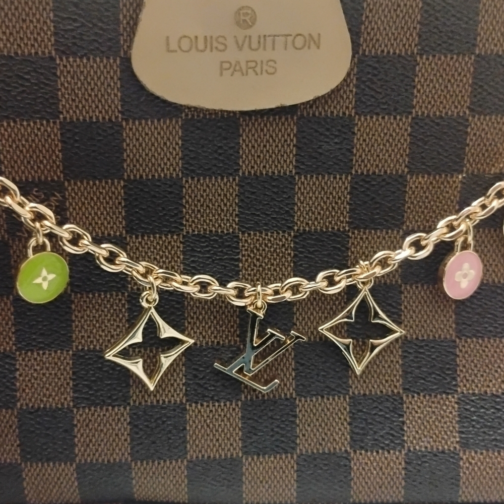 Gorgeous Gold Plated Upcycled Bag Chain With Pink And Green Accents